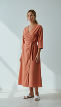 Vestido cruzado de algodón terracota